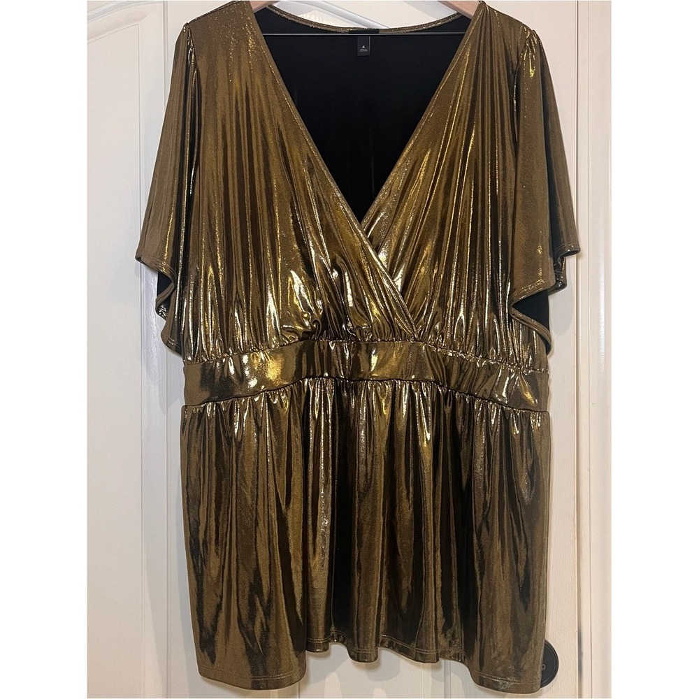 Torrid Liquid Shine Gold Surplice Peplum Top Women 4
